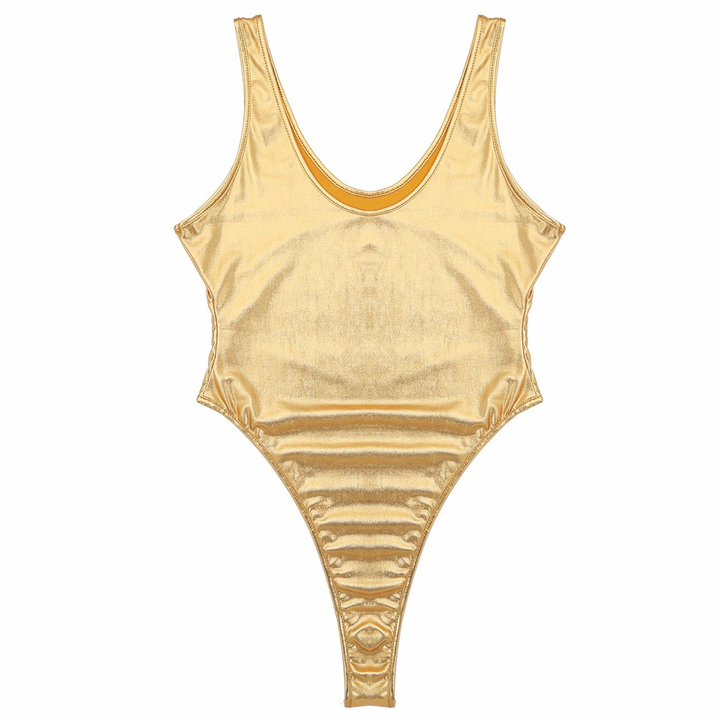 Mens Glossy Bodysuit Fashion One-piece Swimsuit Sleeveless High Cut Wetlook Faux Leather Stretch Leotard Unitard Bathing Suit