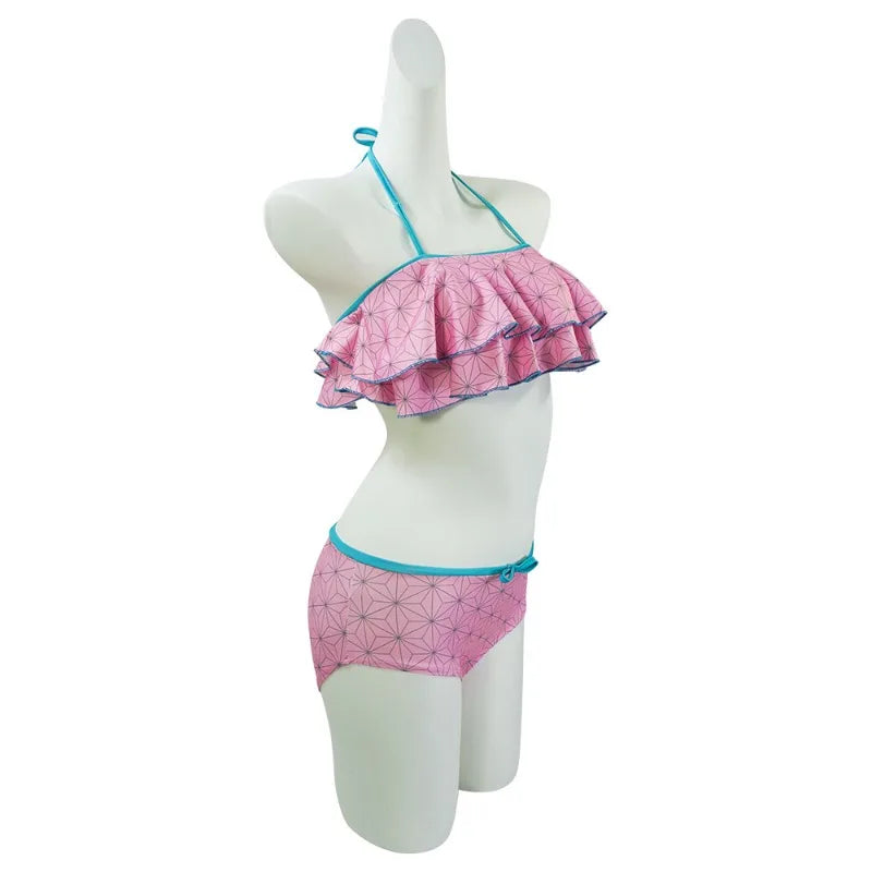 Anime Demonn Slayer Cosplay Swimsuit Shinobu Kimetsu no Yaiba Tanjiro Nezuko Bathing Suit for Pool Beach Party Halloween Costume