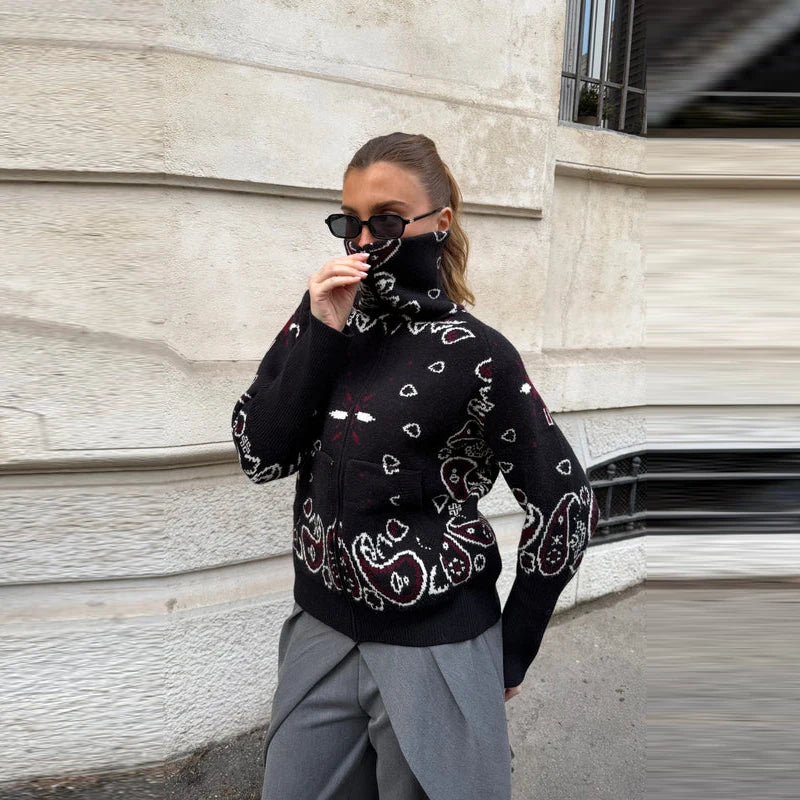Jacquard Knitted Women's Cardigan Sweater Fashion Zipper Loose Pocket Casual Lady Sweaters 2026 Spring Street Long Sleeve Top