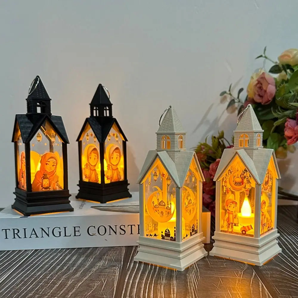 Moon Castle Eid Mubarak Candle Lamp Plastic Elegant Ramadan Wind Lantern Festival LED Portable Lamp Holiday Party Supplies
