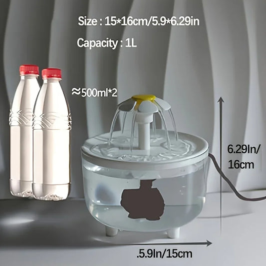 1L USB Pet Water Fountain with Pump & Filter Anti-Dry Burning Cat Water Dispenser Auto Recirculating Pet Water Flow Drinker