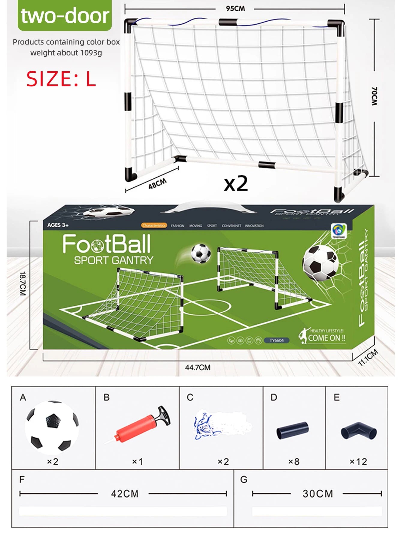 Football Sports Toys Game, Children's Foldable Football Goal with Pump and Ball Outdoor Lawn Soccer Training Gifts for Kids