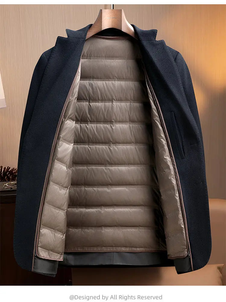 High-end, fashionable and stylish 96% wool" Casual and trendy thick wool suit with down detachable inner liner (90% down)
