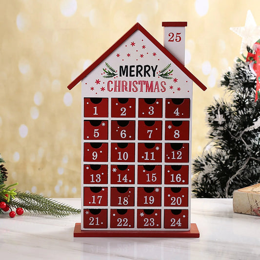 Christmas Countdown Calendar Box Wooden Christmas Small House Decorations Festival Gift Holiday Party Atmosphere Decoration
