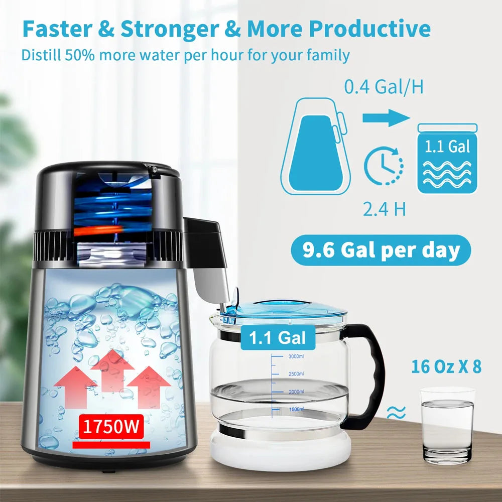 4L Water Distiller Purifier Filter For Three screen touch Display Stainless Steel Cooler Office Home Use Prevent Burning Dry
