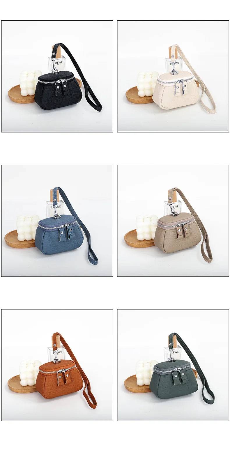 Ladies Genuine Leather Cosmetic Bag Fashion Cosmetic Case Makeup Bag Women Clutch Mini Toiletry Bag Cosmetic Pouch with Lanyard