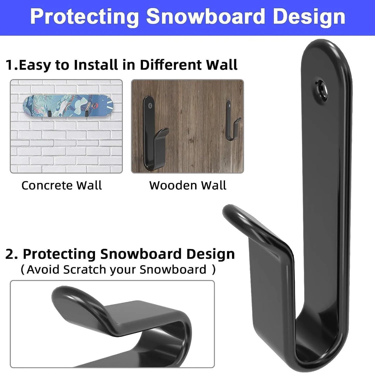 Universal Board Wall Mount Rack Stainless Steel Skate Surf Snowboard Longboard Wakeboard Storage Display Organizer Garage Home