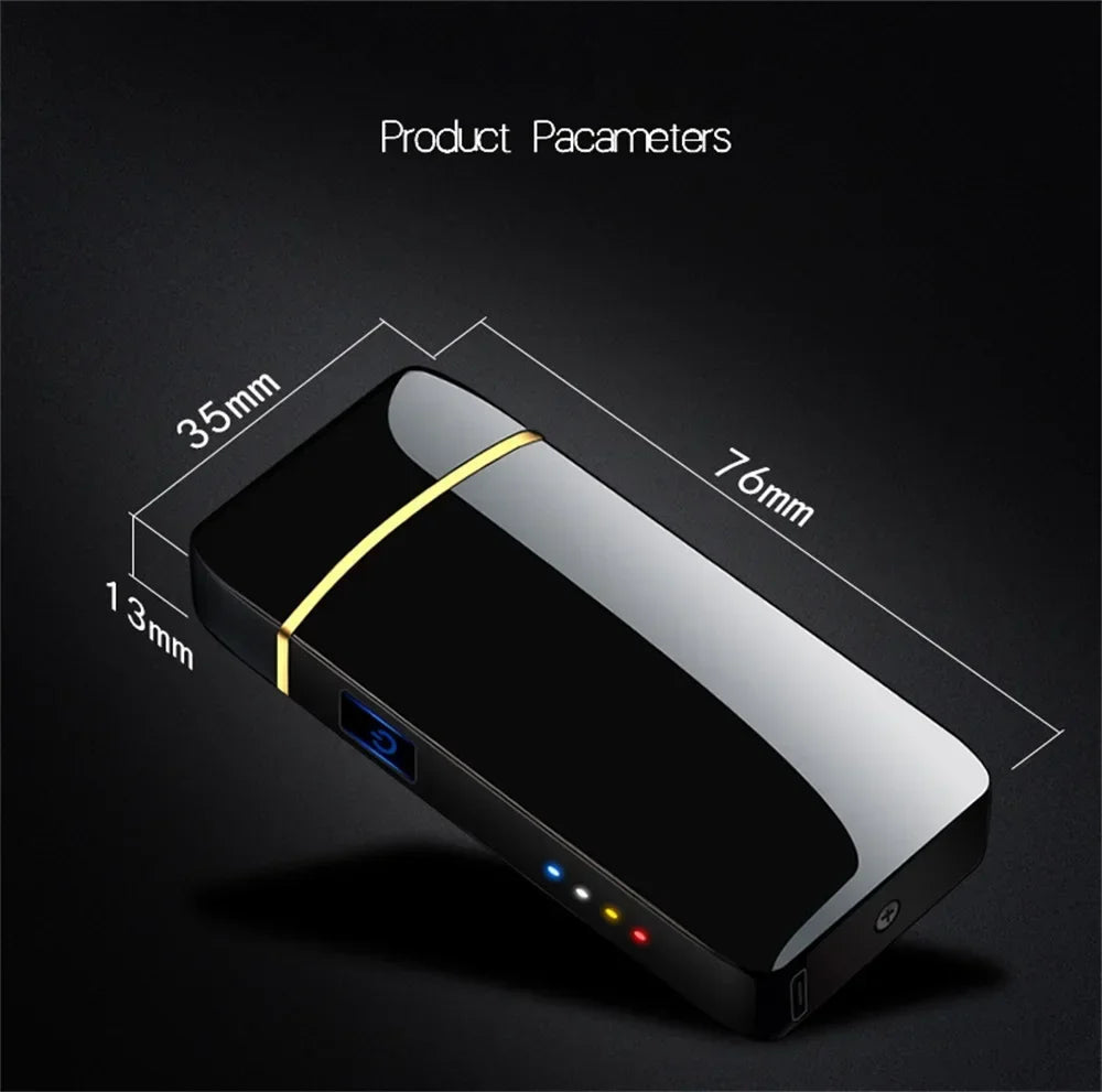 Hot Electric Windproof Metal Lighter Double Arc Plasma Flameless Rechargeable USB Lighter LED Power Display Touch Sensor Lighter