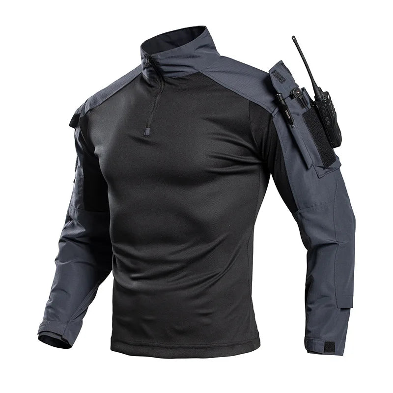 Men's Tactical Combat Shirt Quick Dry Military Long Sleeve Shirt with Arm Pockets for Outdoor Hiking Airsoft Hunting EU Size