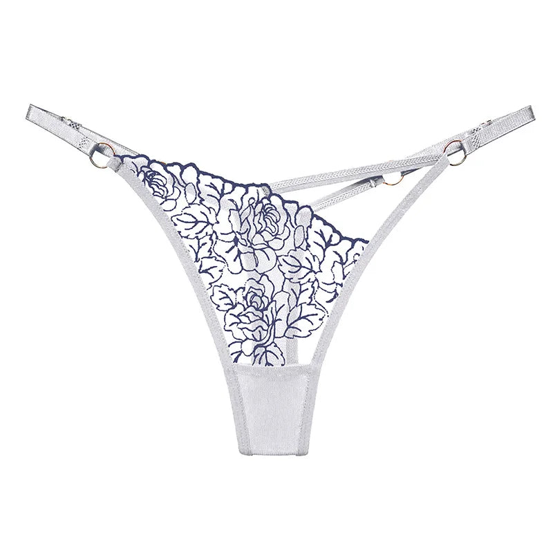 Sexy Lace Embroidery Thongs Women G strings Panties Transparent Mesh Underwear Ladies Briefs Adjustable Waist Culotte female