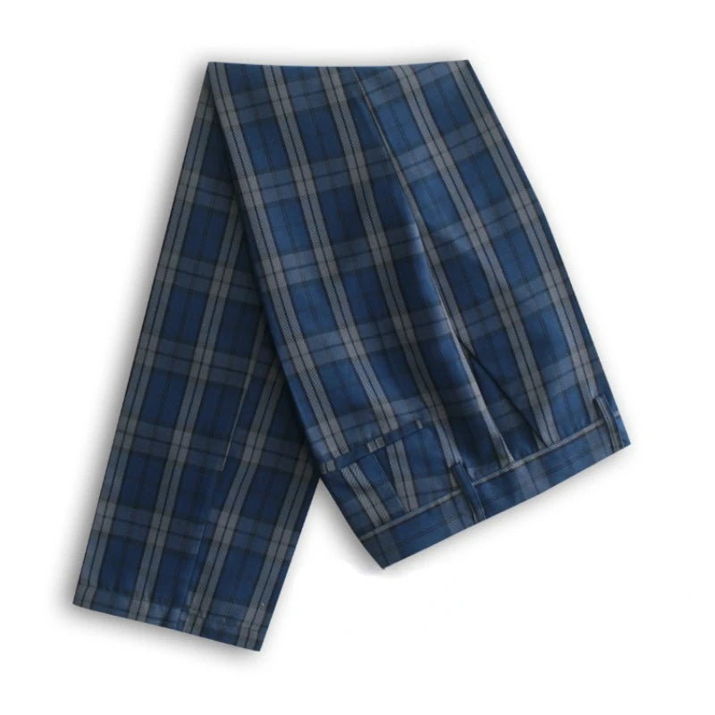 Men's Plaid Dress Pants, Slim Fit, Front Suit Pant, Chino Pants, Business Trousers, Work, School Uniform, Checkered Pant