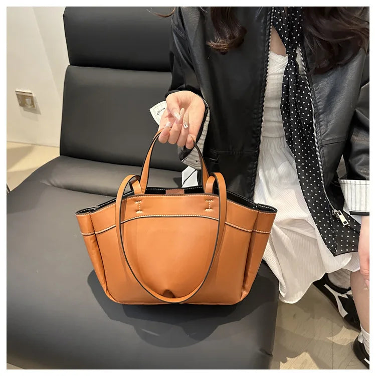 Women Tote Bag Underarm Bag Large Capacity PU Leather Shoulder Bags Vintage Solid Crossbody Bag Trendy Briefcase Bags with Purse