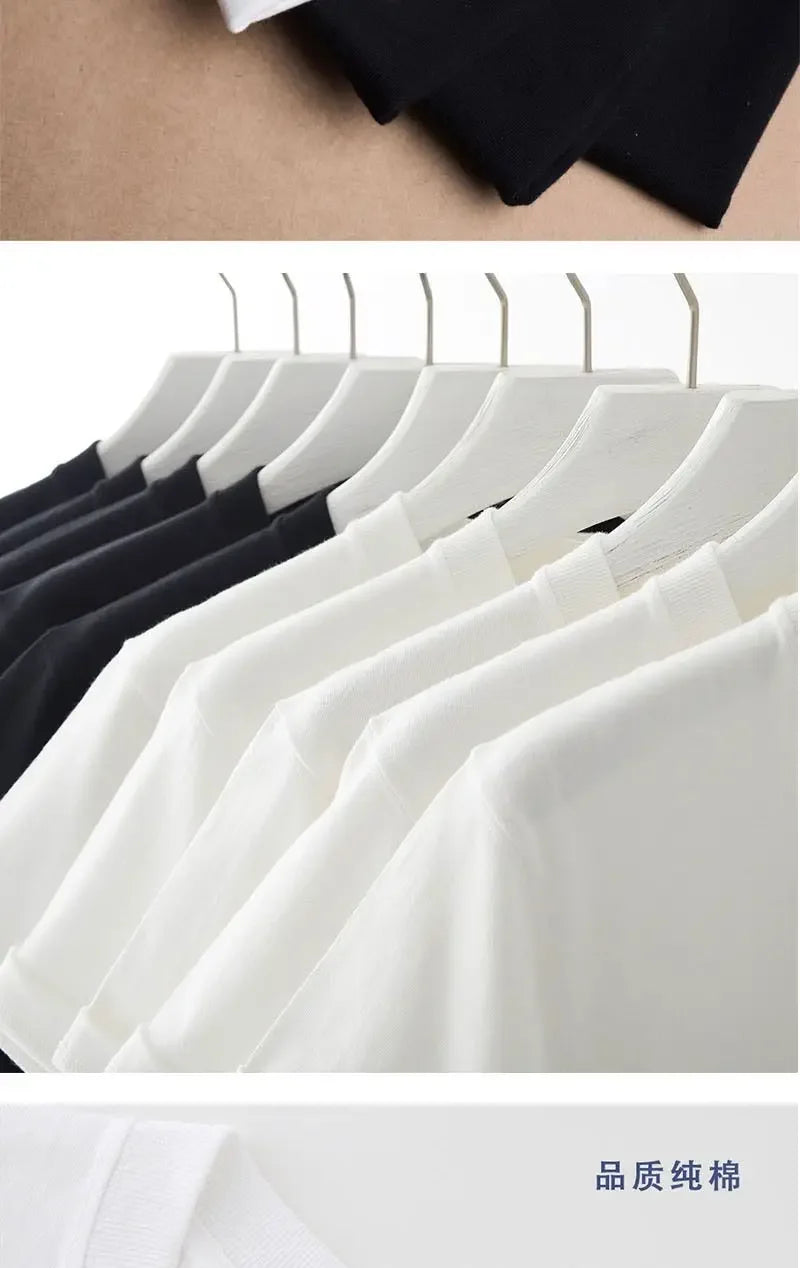 Men Women 100% Cotton  T-shirt Solid Color Trend Leisure Short Sleeve Black White Gray High Quality Heavy Fabric Loose T Shirt