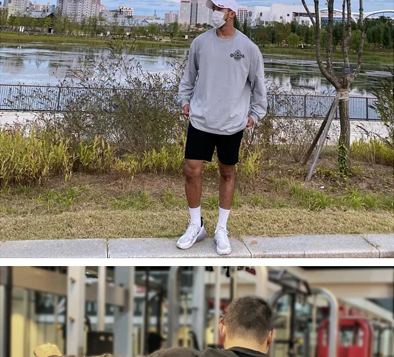 Men's Cotton Casual Long Sleeve T-shirt Man Gym Fitness Sweatshirt O-Neck Running Training Tops Male Workout Clothing Undershirt