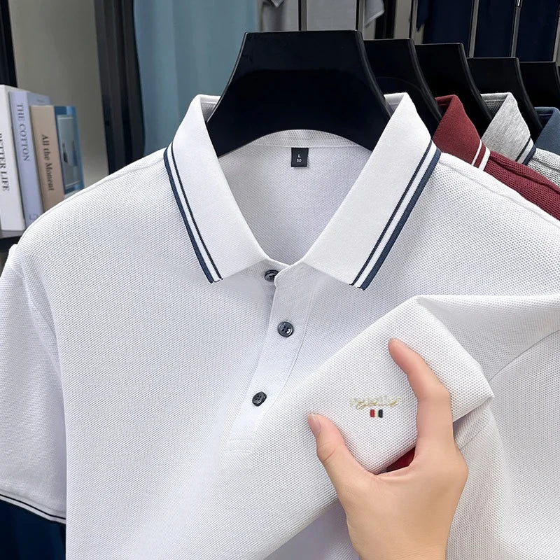 100% pure cotton men's highend brand customized new embroidered short sleeve polo shirt summer casual comfortable breathable top