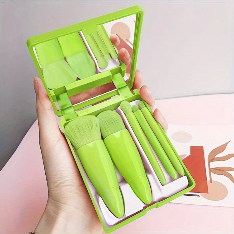 5Pcs Portable Makeup Brush Set With Mirror -  Foldable Travel Kit, Mini Makeup Brush Set Travel Makeup Brush Set