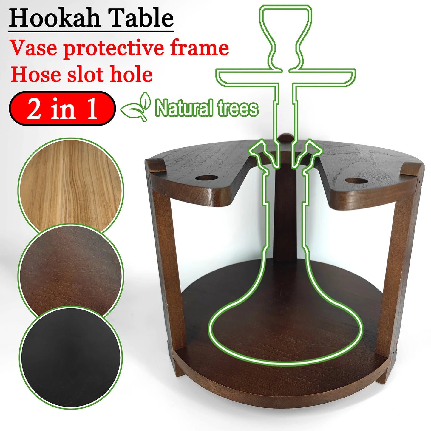 Shisha Stand Portable Wooden Hookah Table Holder Station With Wheels Rolling for Vase protection Hose Clamp Nargile Accessories