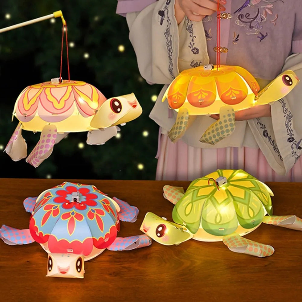 Cartoon Middle Autumn Festival Lantern LED Light Cute Festival Lantern Material Kits Luminous DIY Craft Hanging Lamps