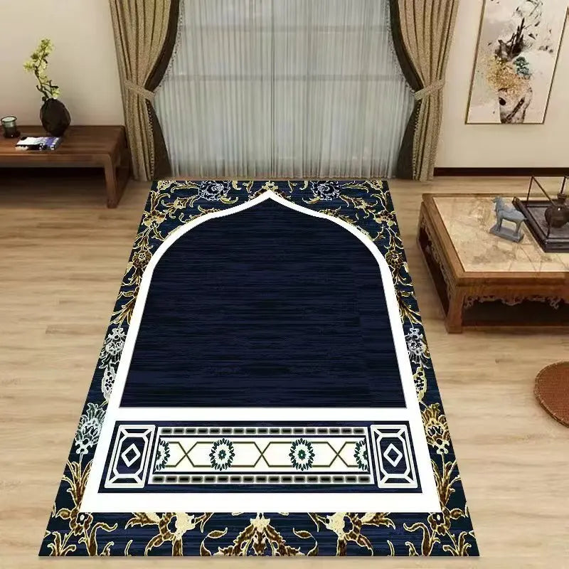 Islamic Prayer Mat Traditional Gold Floral Border Carpet Rug Muslim Worship Prayer Rug Home Decoration Carpets for Bed Room