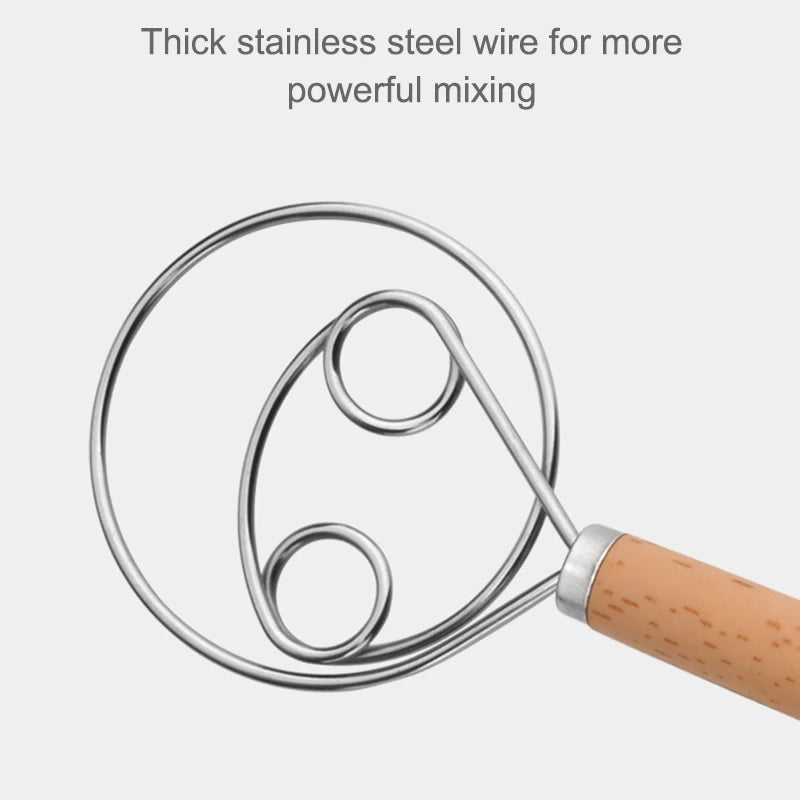 10 Inch Creative Hand Blender DIY Danish Bread Stainless Steel Bakeware Dough Whisk Egg Beater Mixer Tool Wood Handle