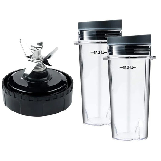 N85R 16 OZ Cup with Two Lids,6 Fins Blade for Ninja,Blender Replacement Parts Accessories for Ninja BL660 BL770 BL740 Blender