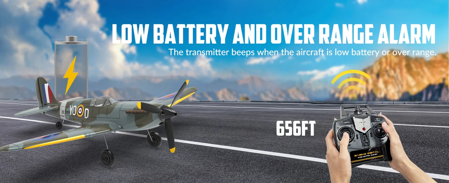 Volantex New Spitfire RC Plane EPP 400mm Wingspan RC Fighter One Key Aerobatic 2.4G 4CH RTF Warbird Plane