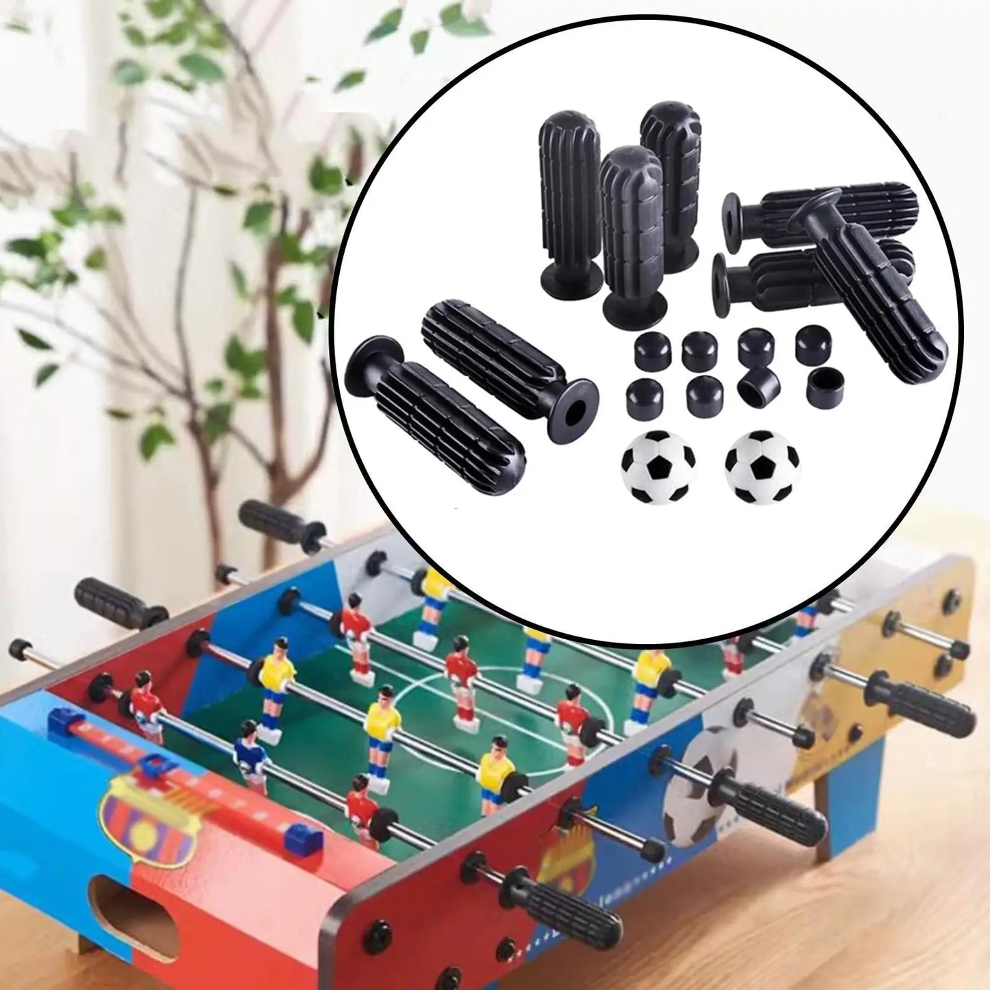 8 Pieces Foosball Handle Grips with 2 Small Footballs Practical Portable Accessories Parts Kids Replaceable with 8 End Plug