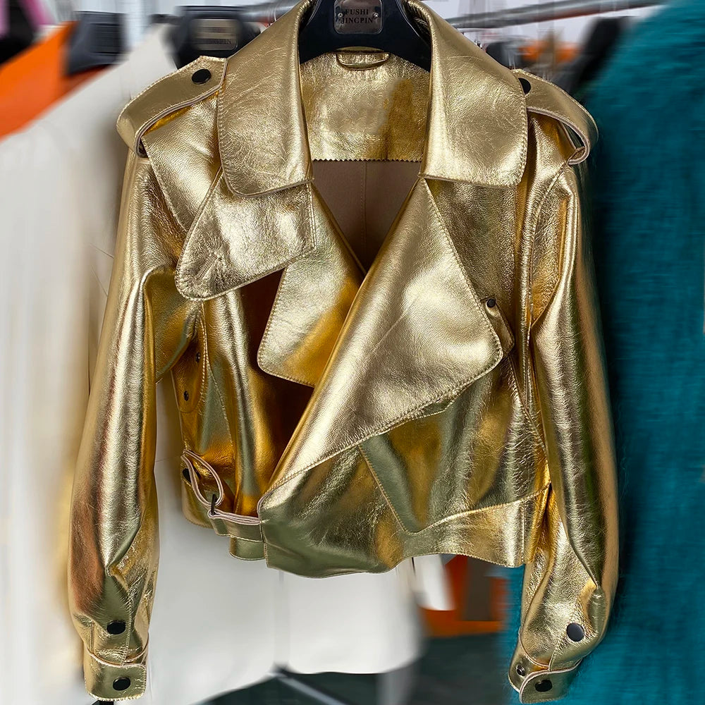 YOLOAgain Oversized Real Leather Jacket Women Sheepskin Coat