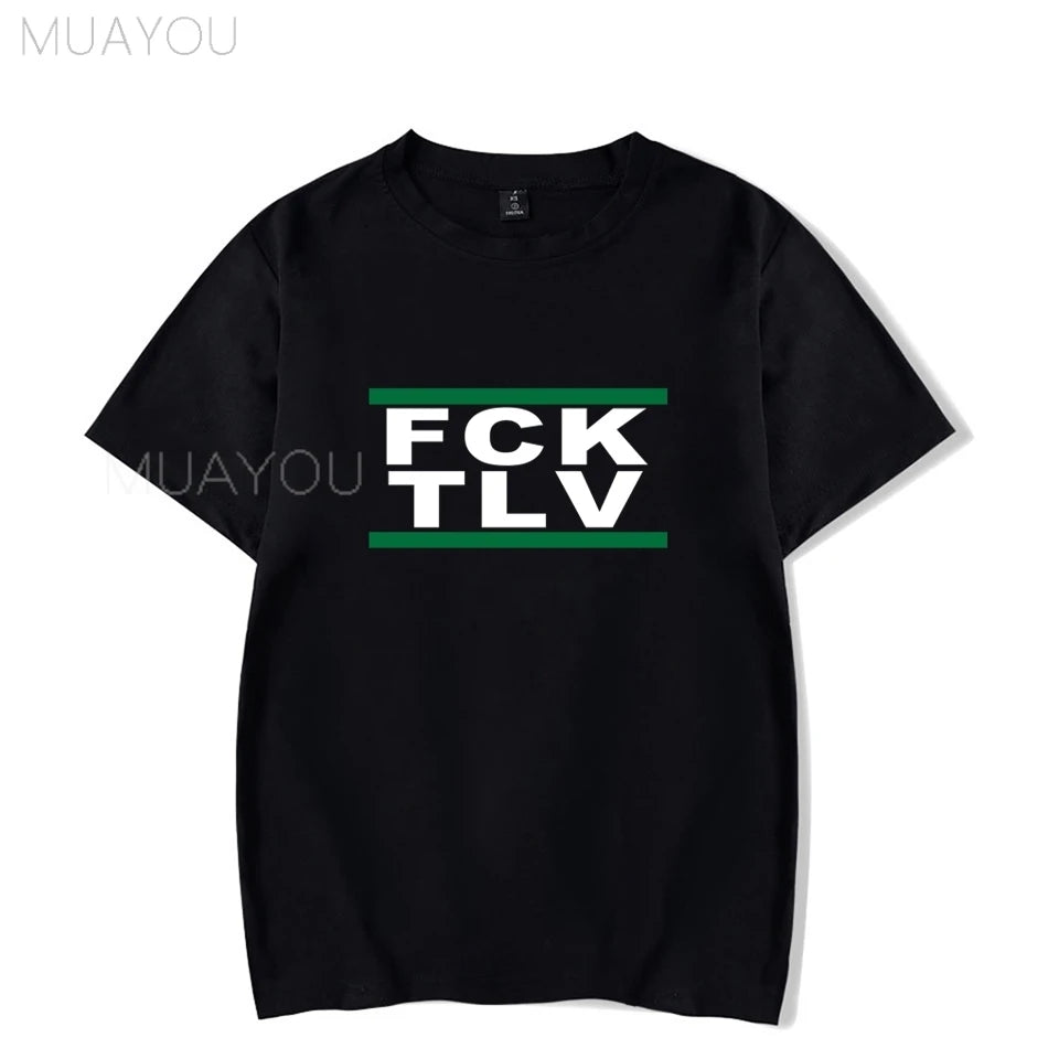 Summer Tops Printed FCK TLV T shirts Crew Neck Casual Tops Men Women Short Sleeve T-Shirt 4XL
