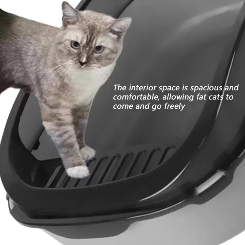 Cat Litter Box Cats Toilet Semi-enclosed High Side Splashproof Pet Bedpans with Litter Scoop Kitty Sandbox Cleaning Cat Supplies