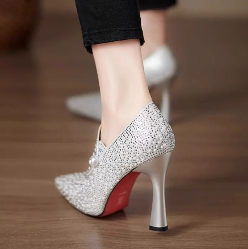 2026 Spring and Autumn high heels, pointed-toe, thick-heeled, shallow-mouthed, elegant and versatile professional women's shoes