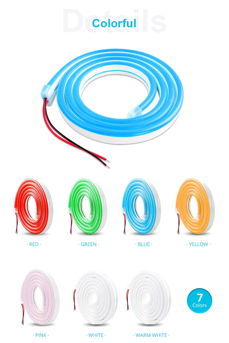 LED Neon Strip Light DC12V IP65 Waterproof For Outdoor Garden Billboard Advertisement Home Party Room Deco Yellow Red Blue Green