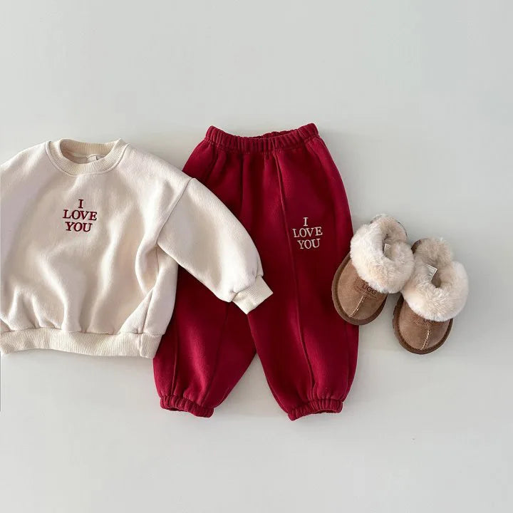 2025 Winter New Children Plus Velvet Thick Sweatshirt + Sweat Pants 2pcs Suit Boys Girls Fleece Warm Clothes Set Kids Outfits