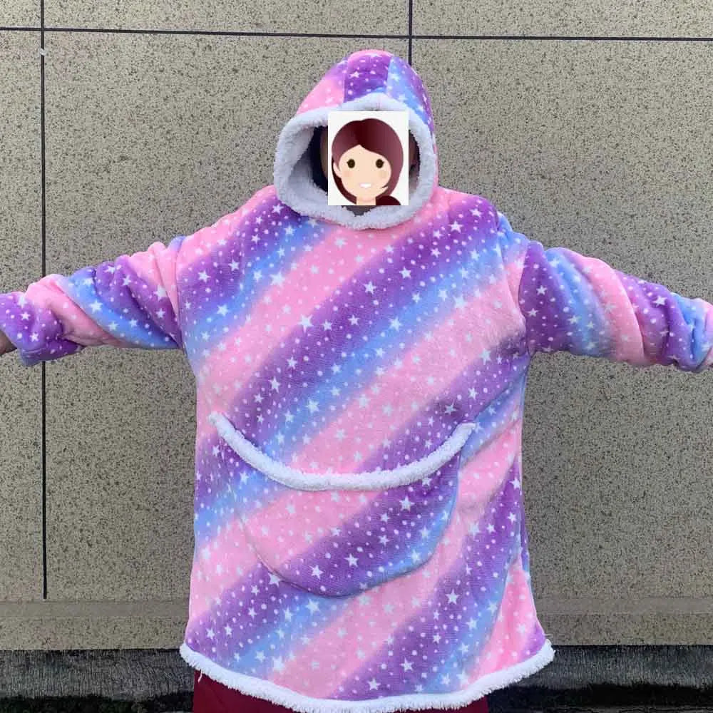 Oversized Blanket Hoodie with Big Pockets for Women Christmas Sweaters Hooded Cute Wearable Fleece TV Blanket for Couple Hoodies