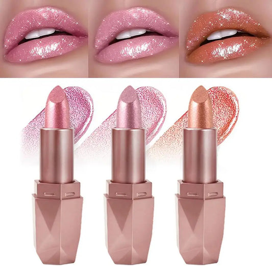 Dark Purple Diamond Metallic Glitter Lipstick Waterproof Long-Lasting Pearlescent Highly Pigmented Lip Tint Sparkling Lip Gloss