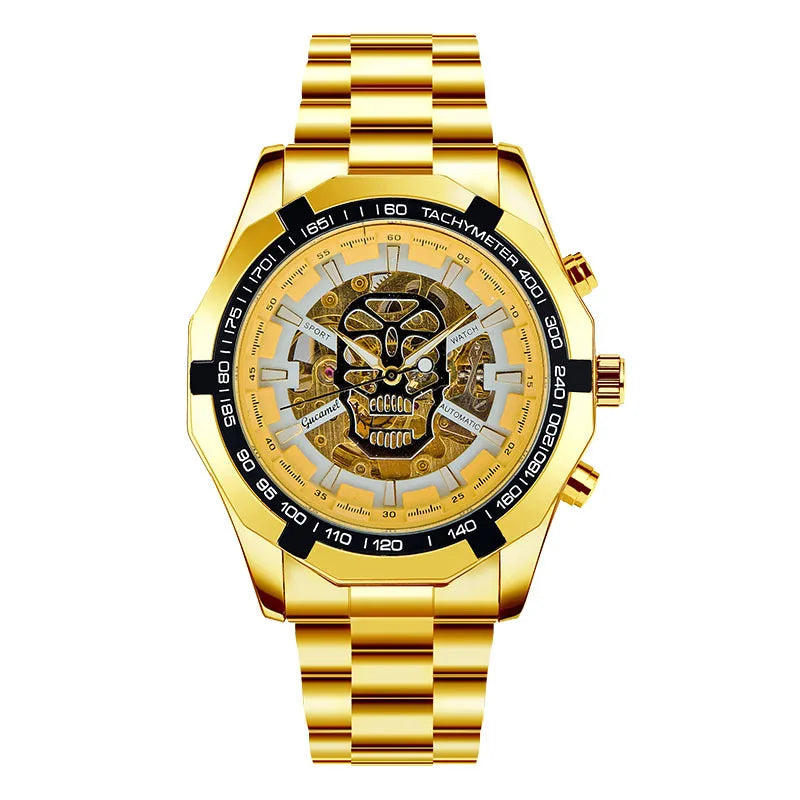 Automatic mechanical watch, fashionable hollow gold automatic mechanical watch, hot-selling business skull watch