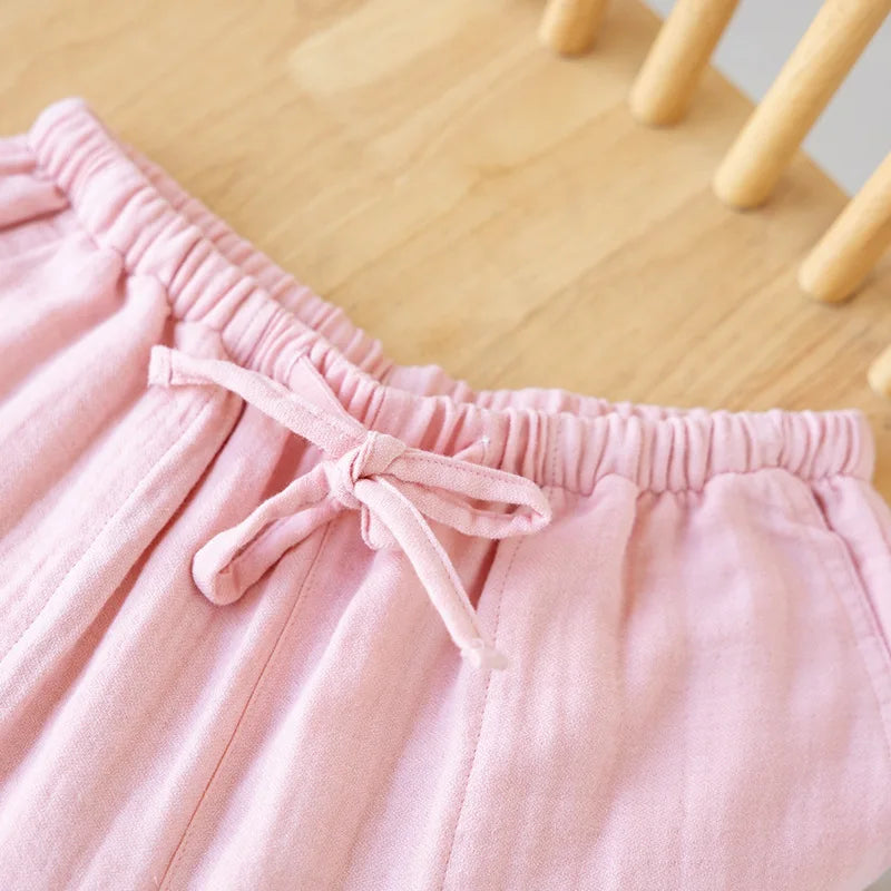Men's and Women's Pajama Pants Yarn-dyed Pure Cotton Home Pants Casual Loose Thin Solid Color Lounge Wear Elastic Waist Bottoms
