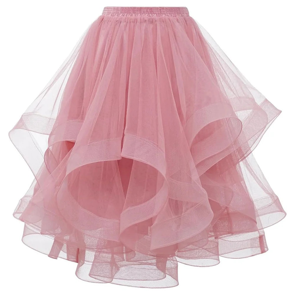 Fashion Tulle Skirt Spring Summer Women Irregular Mid-length Mesh A-line Skirt Women Solid Sweet Party Skirt Female Clothing