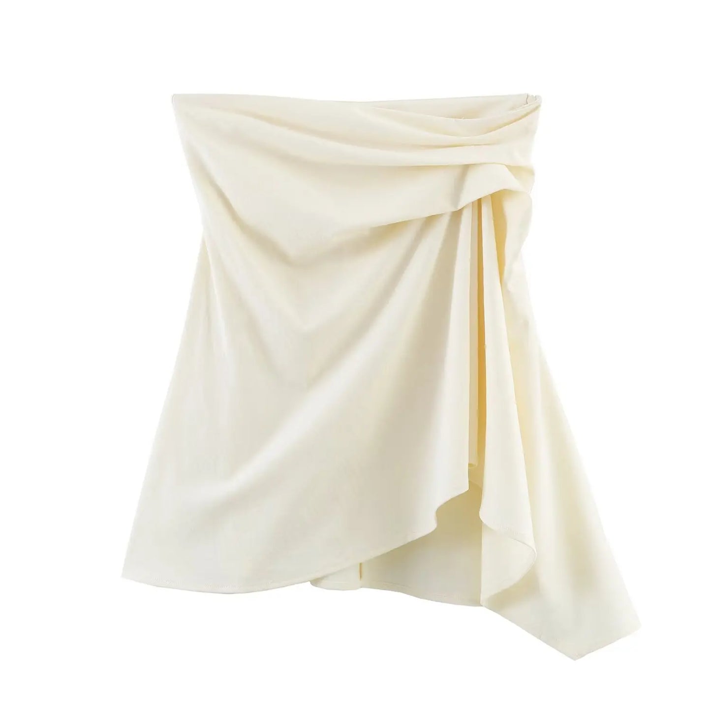 Summer Women Beige Sexy Sleeveless Tank Tops Fashion Female Irregular Pleated Zipper Strapless Top Lady Elegant Party Tops