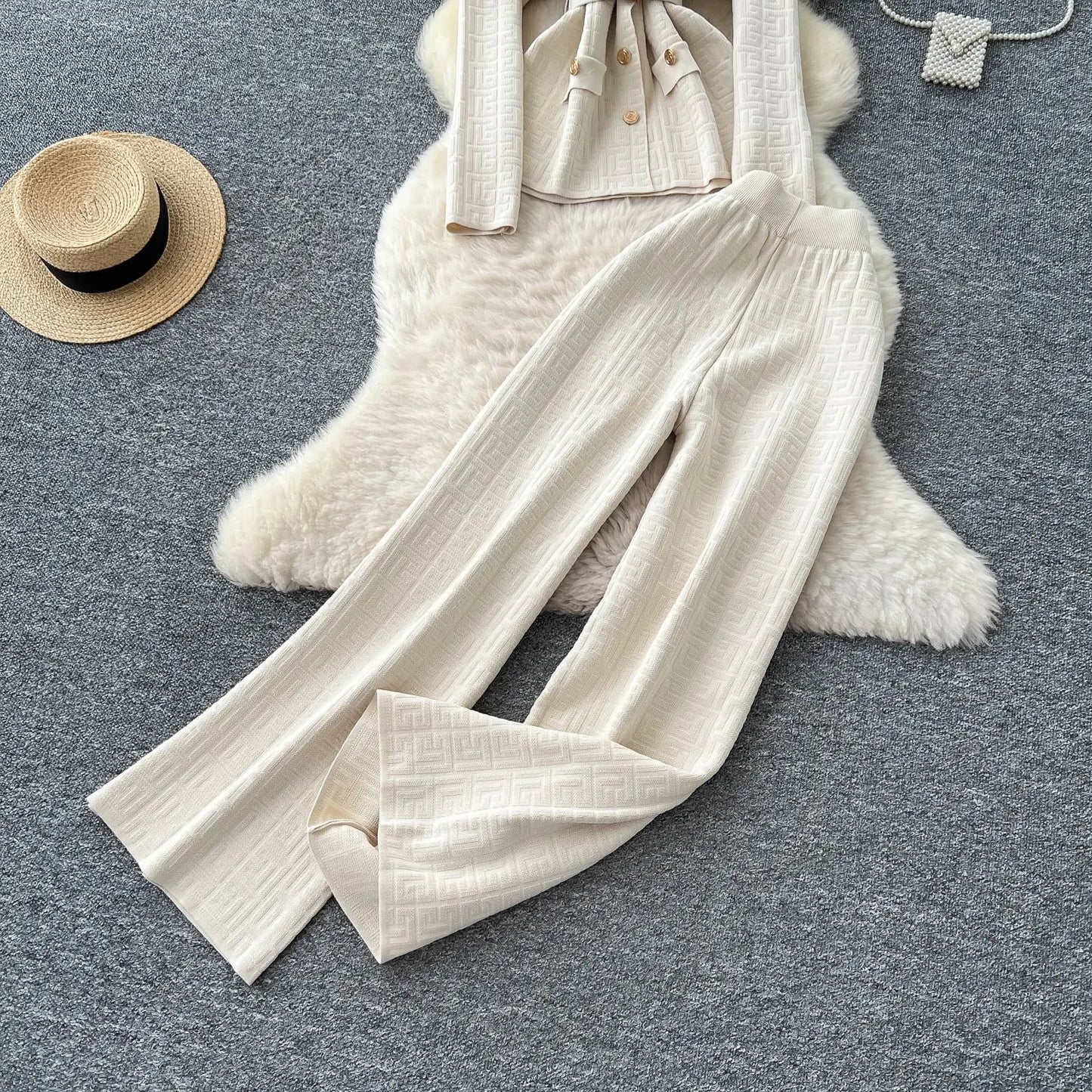 Pant Set Women Two Piece Sets Turn Down Collar Full Sleeve Tops Wide Leg Long Pants High Elastic Waist Y2k Streetwear Elegant