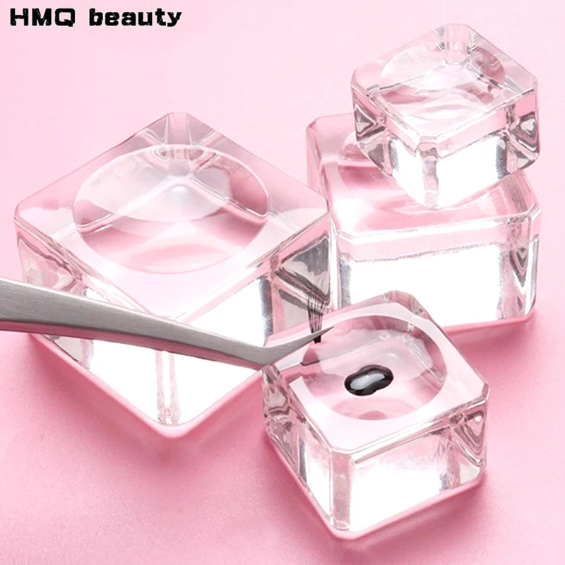 Eyelash Glue Pallet Crystal Glass Eyelash Glue Stone For False Eyelash Extension Lashes Stand Nail Art Color Palette Makeup Tool