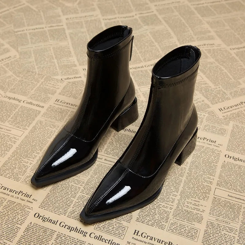 Women Ankle High Heels Chelsea Boots Pointed Toe Shoes  Designer Pumps Winter 2024 New Brand Shoes Women Motorcycle Boots