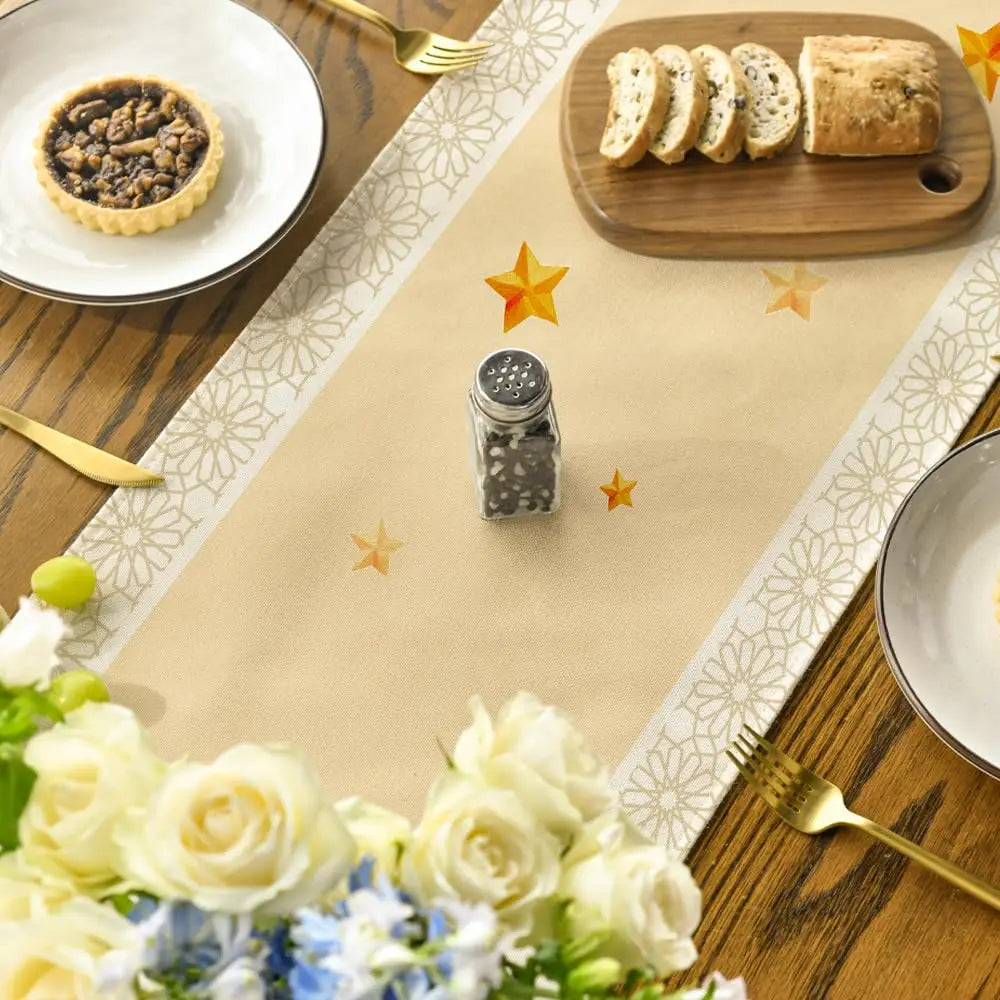 Lantern Star Moon Ramadan Table Runner, Eid Kitchen Dining Table Decoration, Home Party Decor, Seasonal, 13x72 Inch
