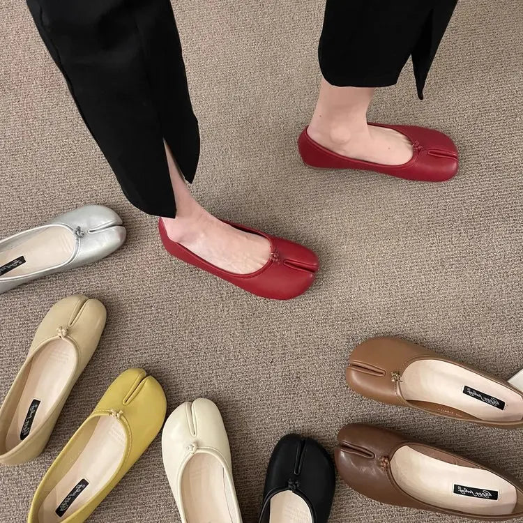 Korean Style Horse-Shoe Split-Toe Women's Shallow Mouth Single Shoes New Slip-On Pig's Trotters Versatile Grandma Flat Loafers