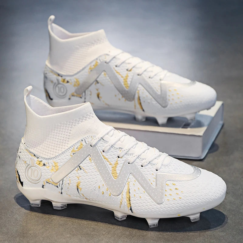 Adult Professional FG/TF Soccer Shoes Non-Slip Long Spike Football Boots Young Kids High Ankle Cleats Grass Soccer Sneakers ﻿