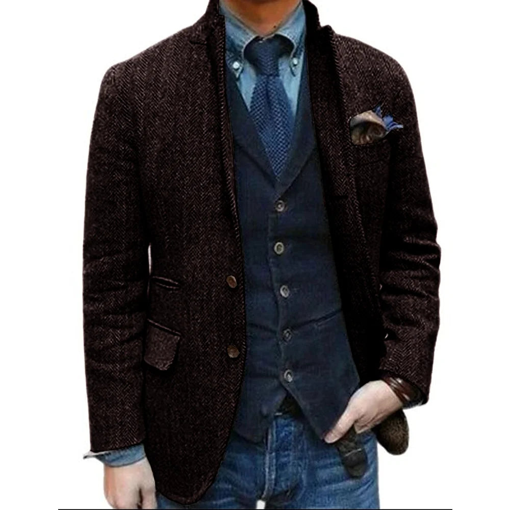 Wool Blazer for Men 3 Button Design Stand Collar Jacket Spring New Style, Men's Suit Jacket XS-5XL