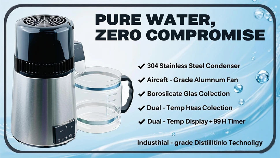 4L Water Distiller Purifier Filter For Three screen touch Display Stainless Steel Cooler Office Home Use Prevent Burning Dry