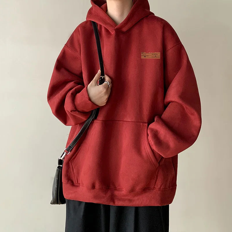 2026 New Suede Hooded Sweatshirts For Men Autumn Y2K Streetwear Printed Hoodies Hip Hop Fashion Retro Fleece Hoody Clothes