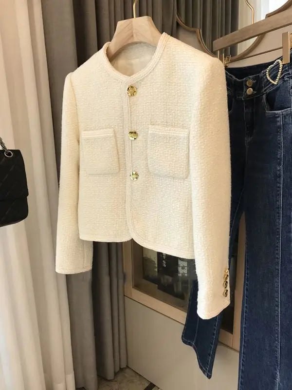 2025 New Early Spring Women's Tweed Suit Short Wool Coat Over Spring Autumn