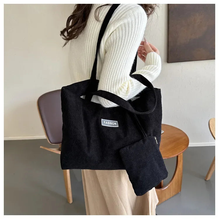 Ladies' handbag, corduroy ladies' shoulder bag, daily commuting tote bag, shoulder bag with small bag
